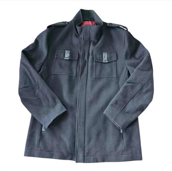 Murano Other - Murano Wool Blend Jacket Coat XL Men Black Leather Trim Military Heavy 90s Y2k